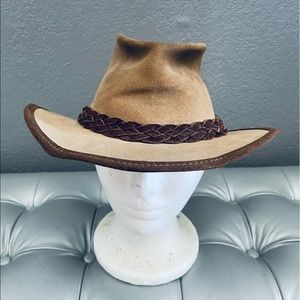 Tan Suede Leather Indiana Jones Style Hat